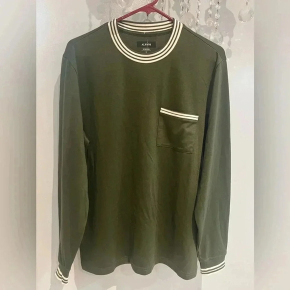 ALFANI Men's Costa Green Vari-Stripe Crewneck Long-Sleeve Pullover Shirt SZ M - Picture 2 of 4